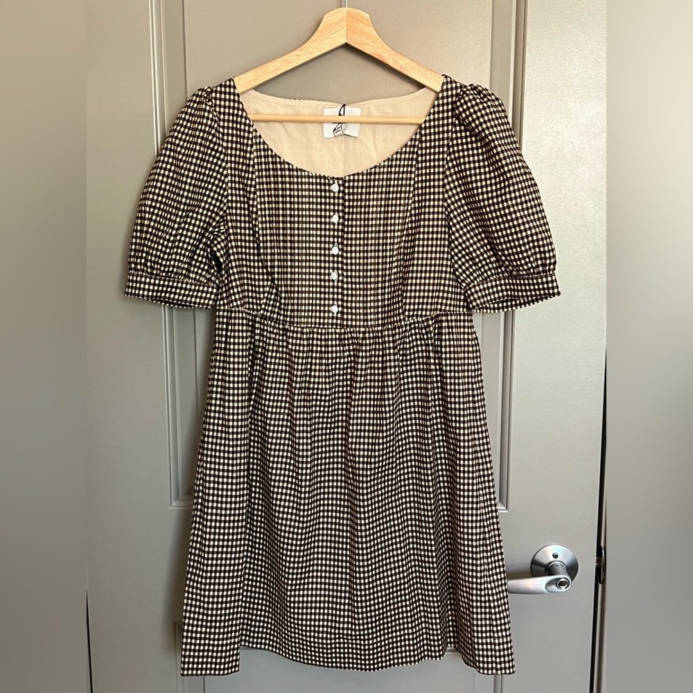 Reformation Cypress dress in brown check / gingham